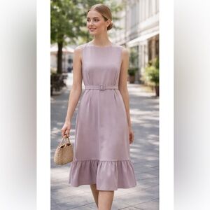 NEW CO Sleeveless Wool Blend Belted Flounce Hem MIDI Dress in Soft Lilac Sz S